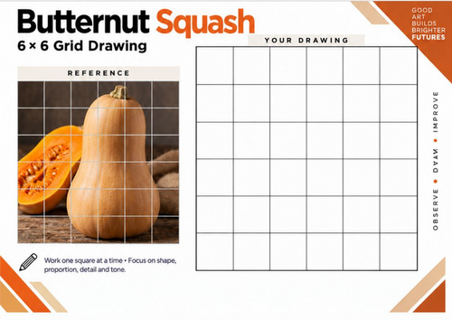 Butternut Squash Grid Drawing Worksheet | Harvest Art | KS3 & KS4