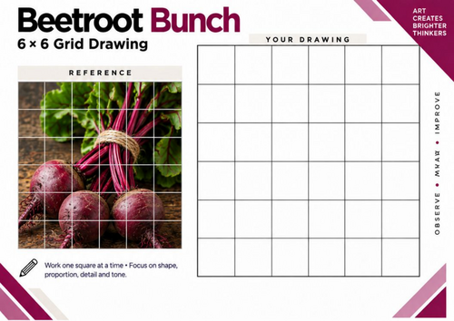 Beetroot Bunch Grid Drawing Worksheet | Autumn Vegetable Art | KS3 & KS4
