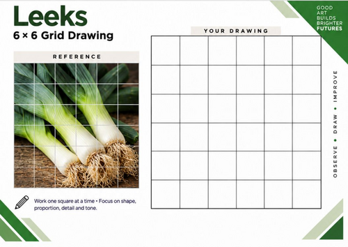 Leeks Grid Drawing Worksheet | Harvest Vegetable Drawing | KS3 & KS4