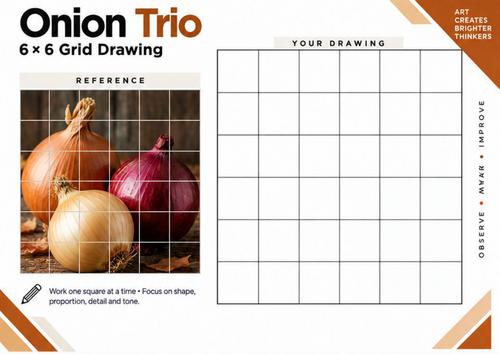 Onion Trio Grid Drawing Worksheet | Observational Drawing | KS3 & KS4