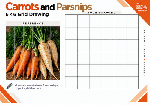 Carrots and Parsnips Grid Drawing Worksheet | Harvest Art | KS3 & KS4