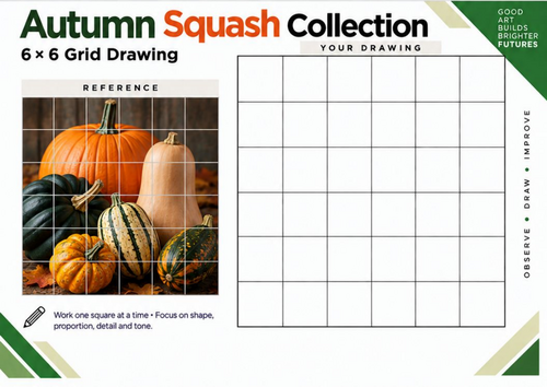 Autumn Squash Collection Grid Drawing Worksheet | KS3 & KS4 Art