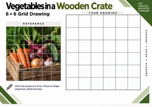 Vegetables in a Wooden Crate Grid Drawing Worksheet | KS3 & KS4