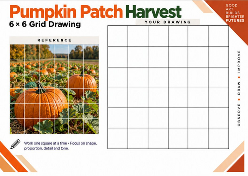 Pumpkin Patch Harvest Grid Drawing Worksheet | Autumn Art | KS3 & KS4