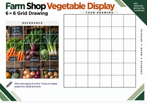 Farm Shop Vegetable Display Grid Drawing Worksheet | KS3 & KS4 Art
