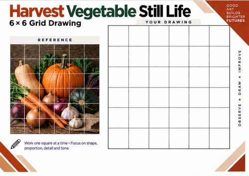 Harvest Vegetable Still Life Grid Drawing Worksheet | KS3 & KS4 Art