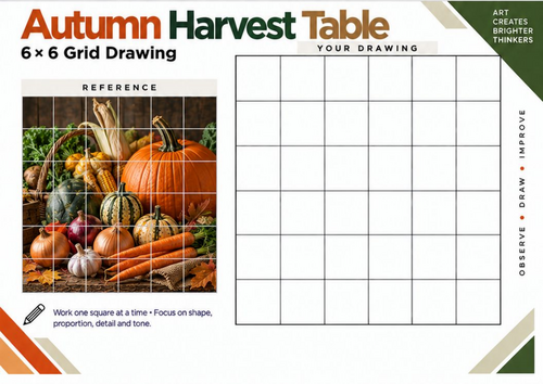 Autumn Harvest Table Grid Drawing Worksheet | Seasonal Art | KS3 & KS4