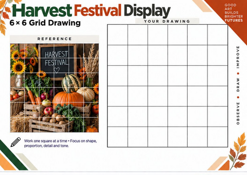 Harvest Festival Display Grid Drawing Worksheet | Autumn Art | KS3 & KS4
