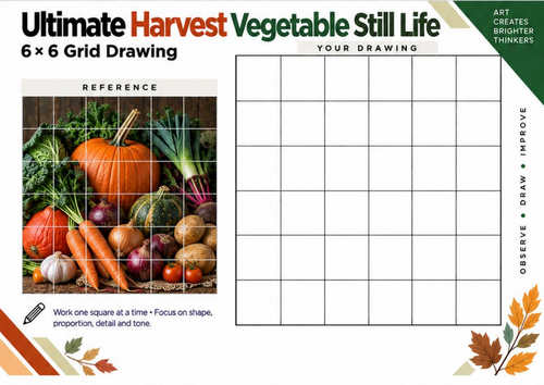 Ultimate Harvest Vegetable Still Life Grid Drawing Worksheet | KS3 & KS4