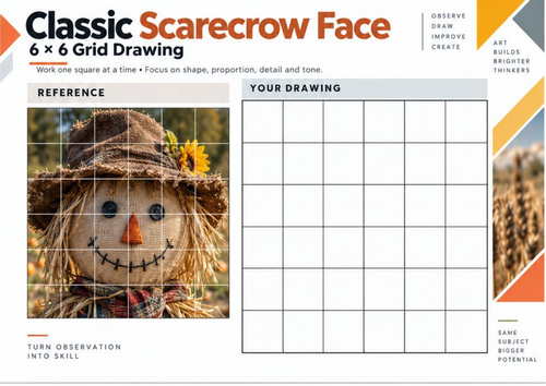 Classic Scarecrow Face – Grid Drawing Worksheet | KS3 & KS4 Art