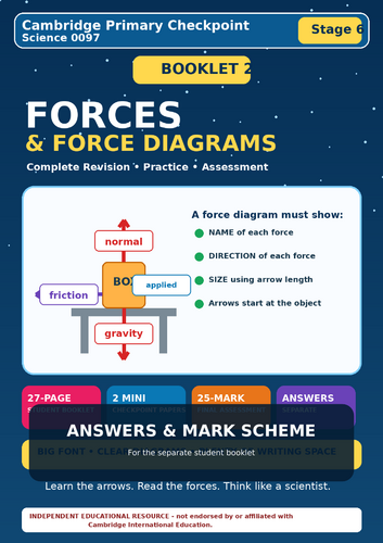 Cambridge Primary Checkpoint Science 0097 Stage 6 – Forces & Force Diagrams Revision Workbook + Ans