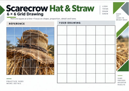 Scarecrow Hat & Straw – Grid Drawing Worksheet | KS3 & KS4 Art