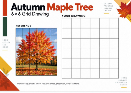 Autumn Maple Tree Grid Drawing Worksheet | Autumn Art | KS3 & KS4