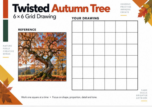 Twisted Autumn Tree Grid Drawing Worksheet | Observational Art | KS3 & KS4