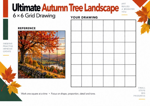 Ultimate Autumn Tree Landscape Grid Drawing Worksheet | KS3 & KS4 Art