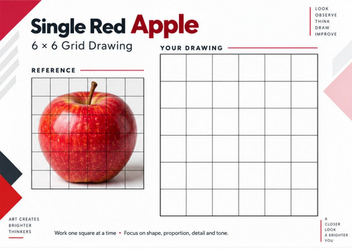 Single Red Apple Grid Drawing Worksheet | Observational Drawing | KS3 & KS4 Art