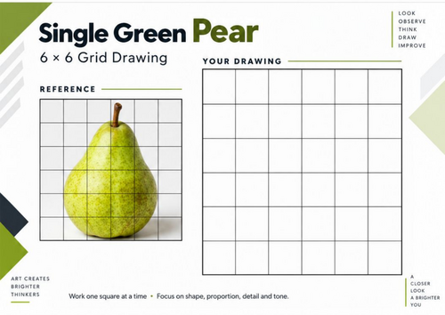 Single Green Pear Grid Drawing Worksheet | Observational Drawing | KS3 & KS4 Art