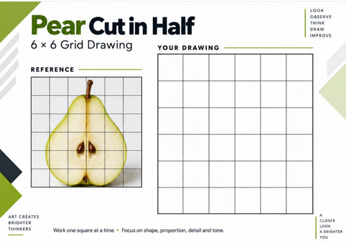 Pear Cut in Half Grid Drawing Worksheet | Fruit Study | KS3 & KS4 Art