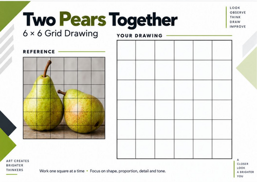 Two Pears Together Grid Drawing Worksheet | Still Life Art | KS3 & KS4