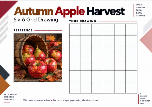 Autumn Apple Harvest Grid Drawing Worksheet | Seasonal Art | KS3 & KS4