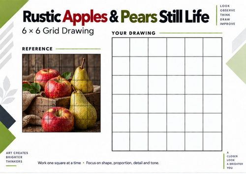 Rustic Apples & Pears Still Life Grid Drawing Worksheet | KS3 & KS4 Art