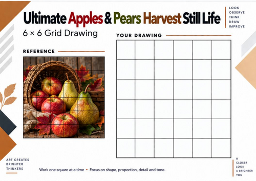 Ultimate Apples & Pears Harvest Still Life Grid Drawing Worksheet | KS3 & KS4 Art