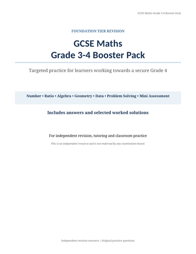 GCSE Maths Grade 3–4 Foundation Booster Pack