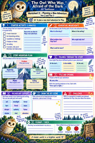 The Owl Who Was Afraid of the Dark – 20 Worksheets & English Scheme of Work | Year 2 Year 3