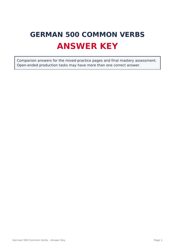 German 500 Common Verbs Workbook | GCSE IGCSE MYP IB | Präsens, Perfekt & Futur I + Answers