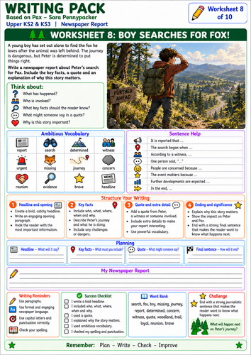 Pax Writing Pack | Year 5/6 English | SEN-Friendly Resources