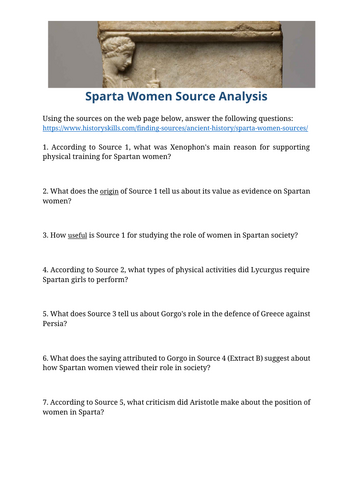 Sparta Women Source Analysis Worksheet