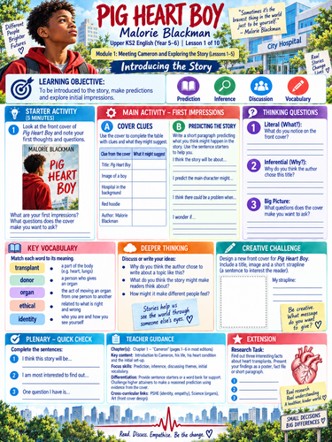 Pig-Heart Boy Worksheets 1–10 | Part 1 of 20 | KS2 English