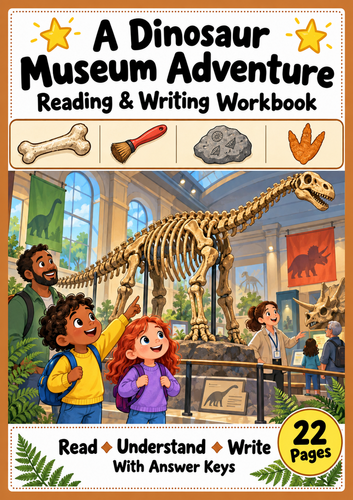Dinosaur Museum Reading Comprehension and Writing Workbook Grades 1-2