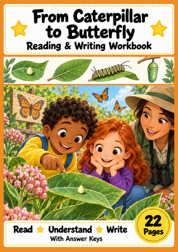Butterfly Life Cycle Reading Comprehension Workbook Grades 1-2