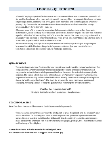 Cambridge IGCSE English Language (0500) Paper 1 – Question 2B: Writer’s Attitude 2027 Specification