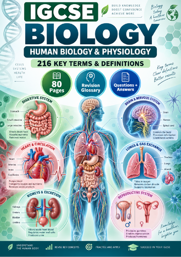 Cambridge IGCSE Biology Human Biology & Physiology | 216 Key Terms | 80-Page Revision Glossary