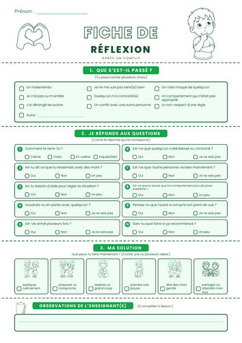 French Behaviour Reflection Sheets | 12 pp