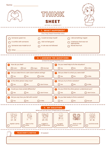 Behaviour Reflection Sheets | 12 Sheets