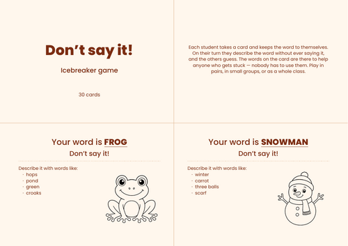 Don't Say It - 30 Cards | 8 No-Prep Sheets