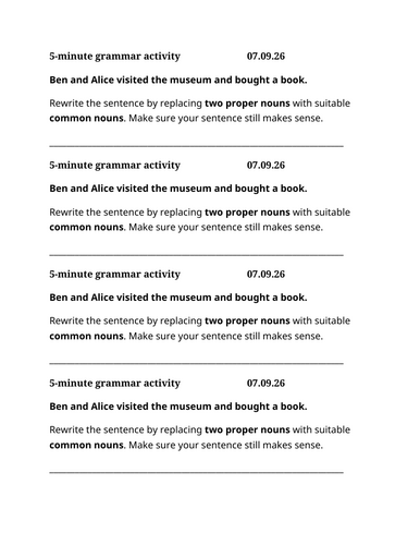 Proper Nouns 5 Minute Activity