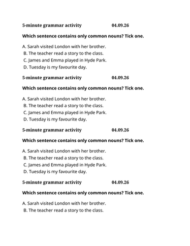 5 Minute Common Nouns Activity