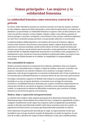 Volver – Pedro Almodóvar – Main Themes: Women and Female Solidarity