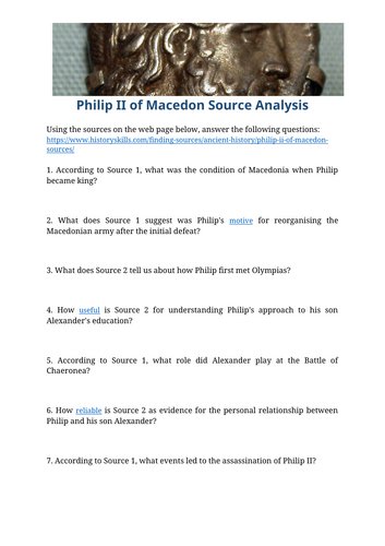 Philip II of Macedon Source Analysis Worksheet