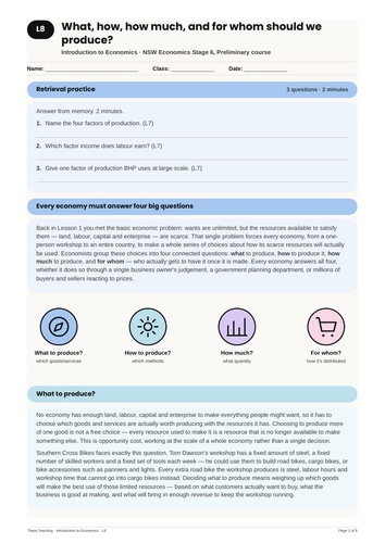 Introduction to Economics The Four Big Questions NSW St6