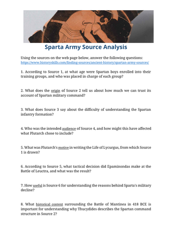 Ancient Sparta Army Source Analysis Worksheet