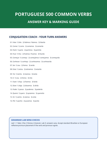 Portuguese 500 Common Verbs Workbook | GCSE IGCSE MYP IB | Present, Past & Future + Answers