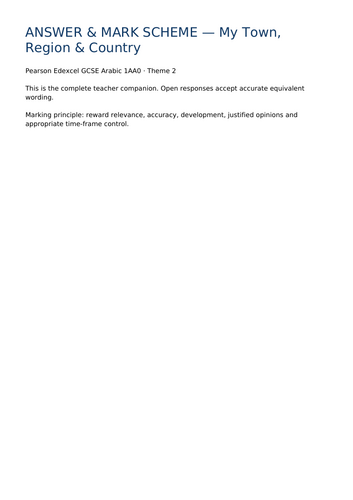 GCSE Arabic (9–1) My Town, Region & Country – مدينتي ومنطقتي وبلدي | Edexcel 1AA0 Workbook + Answe