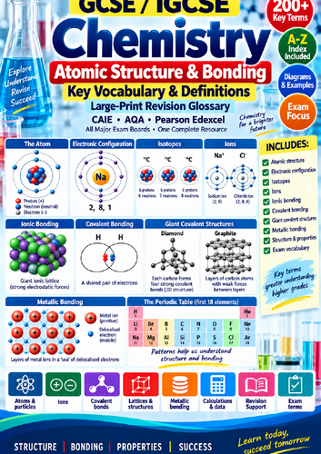 GCSE / IGCSE Chemistry Atomic Structure & Bonding | 210 Key Terms | CAIE AQA Edexcel | 70 Pages