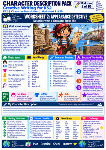 character description ks2 worksheets