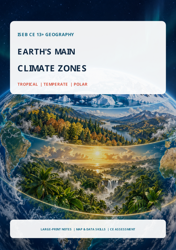 ISEB CE 13+ Geography Earth’s Main Climate Zones Workbook + Answers and Mark Scheme